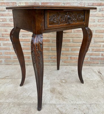 French Carved Walnut Side Table, 1940s-NOU-1726548