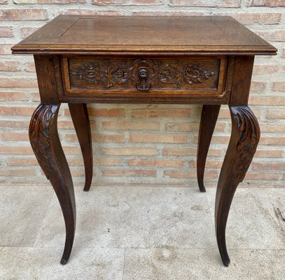 French Carved Walnut Side Table, 1940s-NOU-1726548