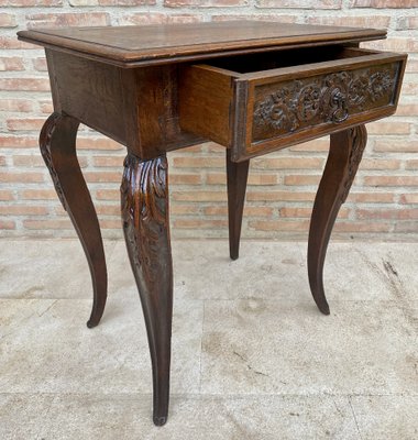 French Carved Walnut Side Table, 1940s-NOU-1726548