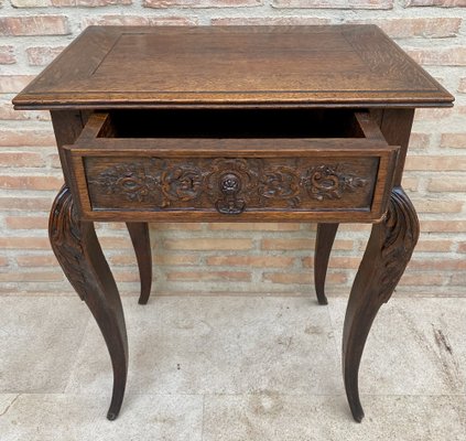 French Carved Walnut Side Table, 1940s-NOU-1726548