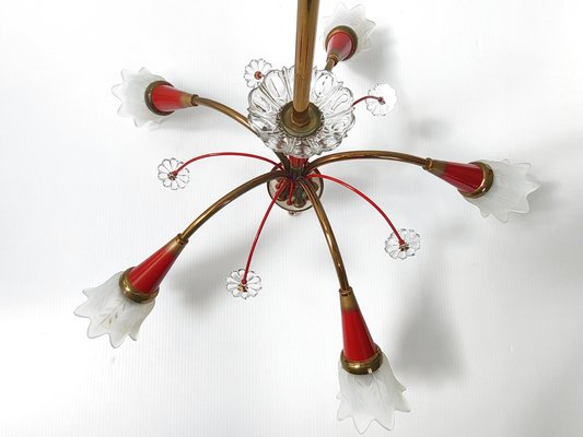 French Ceiling Light in Brass, Glass & Steel from Maison Lunel, 1950s-CGX-1718381