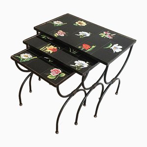 French Ceramic and Black Iron Nesting Tables, 1950s-BA-658622