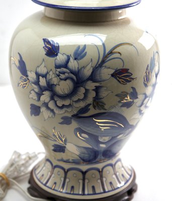 French Ceramic Crackle Table Lamp with Hand Painted Decoration, 1930s-MJY-1214930