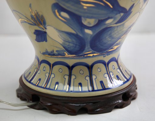 French Ceramic Crackle Table Lamp with Hand Painted Decoration, 1930s-MJY-1214930