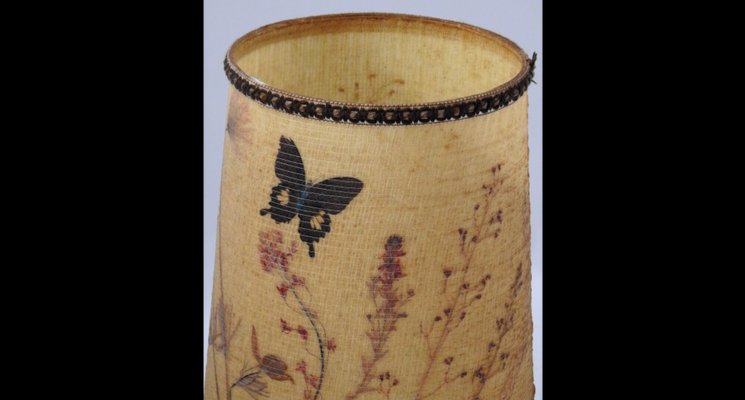 French Ceramic Lamp in Resin Plate with Herbarium and Butterfly Lampshade by Pelletier for Accolay, 1970s-QCI-1737235