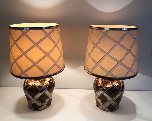 French Ceramic Lamps. 1970s, Set of 2-BA-1365384