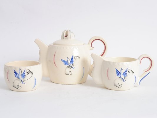 French Ceramic Liberation Tea Set from J. Pobery, 1940s, Set of 3-IXK-605669