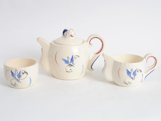 French Ceramic Liberation Tea Set from J. Pobery, 1940s, Set of 3-IXK-605669