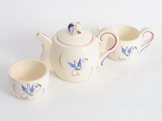 French Ceramic Liberation Tea Set from J. Pobery, 1940s, Set of 3-IXK-605669