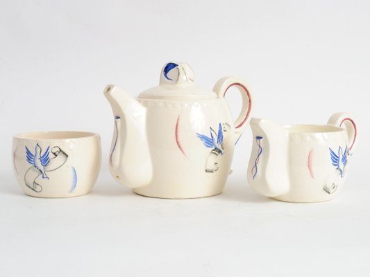 French Ceramic Liberation Tea Set from J. Pobery, 1940s, Set of 3-IXK-605669