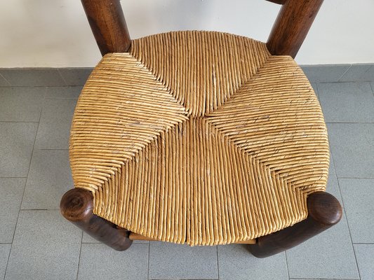 French Chair in Oak & Straw in the style of Charles Dudouyt, 1940s-CGX-1718366