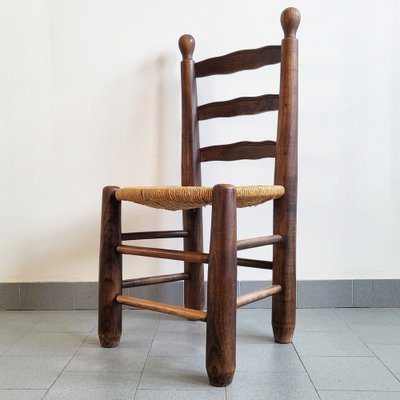 French Chair in Oak & Straw in the style of Charles Dudouyt, 1940s-CGX-1718366