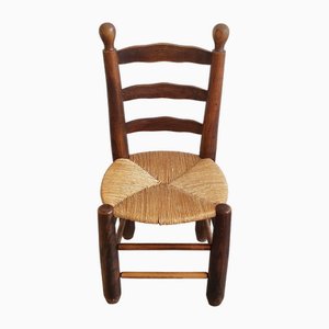 French Chair in Oak & Straw in the style of Charles Dudouyt, 1940s-CGX-1718366