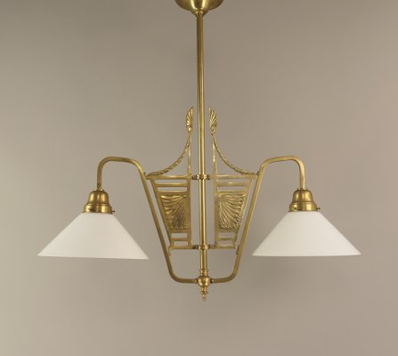 French Chandelier in Brass with Opal Glass Shade, 1890s-KDB-1765570