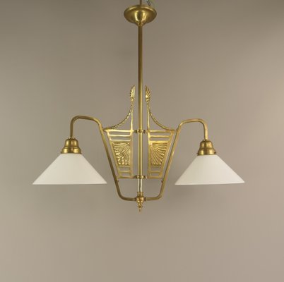 French Chandelier in Brass with Opal Glass Shade, 1890s-KDB-1765570