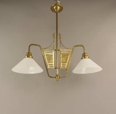 French Chandelier in Brass with Opal Glass Shade, 1890s-KDB-1765570