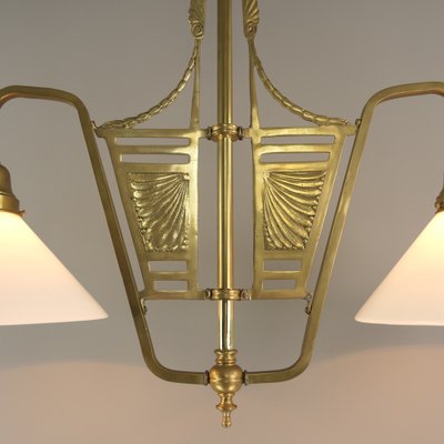 French Chandelier in Brass with Opal Glass Shade, 1890s-KDB-1765570