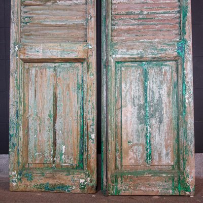 French Chateau Brocante Turquoise Wooden Shutters, 1920s, Set of 2-IA-723292