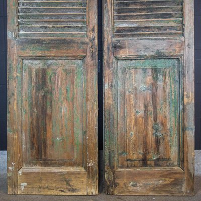 French Chateau Brocante Turquoise Wooden Shutters, 1920s, Set of 2-IA-723292