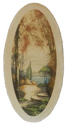 French Chateau Landscape Lithographs, 1920s, Set of 2-ARU-778299