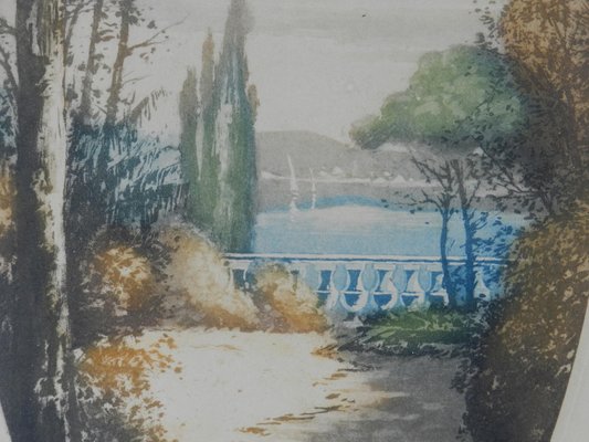 French Chateau Landscape Lithographs, 1920s, Set of 2-ARU-778299