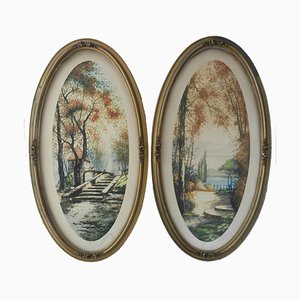 French Chateau Landscape Lithographs, 1920s, Set of 2-ARU-778299