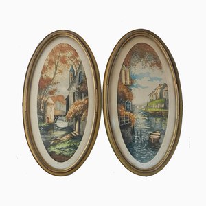 French Chateau Landscape Lithographs, 1920s, Set of 2-ARU-797949