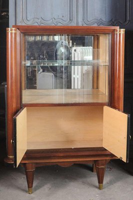 French Cherrywood Marquetry Vitrine attributed to Jules Leleu, 1930s-TDA-1376355