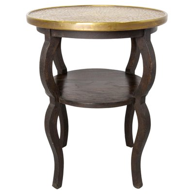 French Chestnut & Copper Table Sellette Side Table, 1940s-RIU-1718890