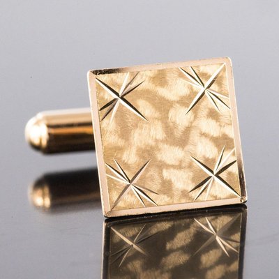 French Chiseled 18 Karat Yellow Gold Cufflinks, 1970s, Set of 2-OLU-896813