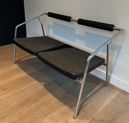 French Chrome and Rubber Metal Sofa from System, 1970s-BA-1705386