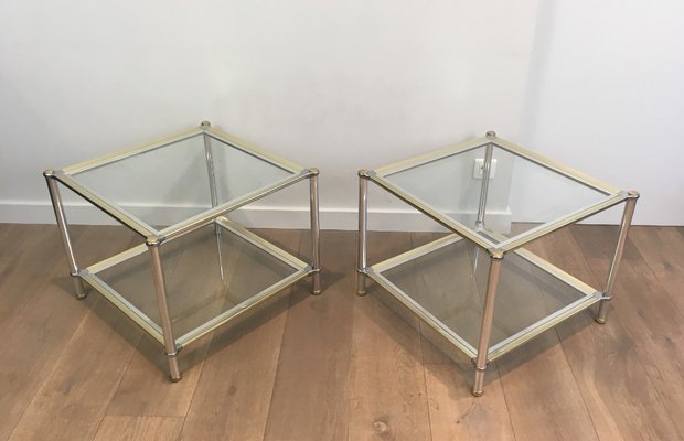 French Chrome, Gilt and Silver Métal Side Tables, 1970s, Set of 2-BA-2027654