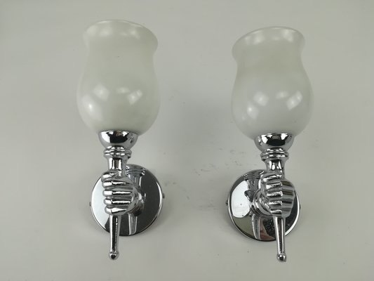 French Chrome-Plated Wall Lamps, 1950s, Set of 2-KDB-1293241