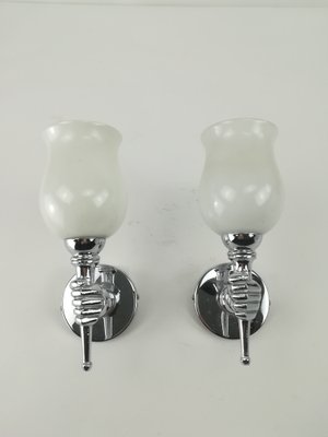 French Chrome-Plated Wall Lamps, 1950s, Set of 2-KDB-1293241