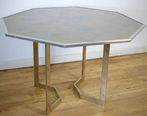 French Chrome Steel and Glass Dining Table, 1970s-MAO-561061