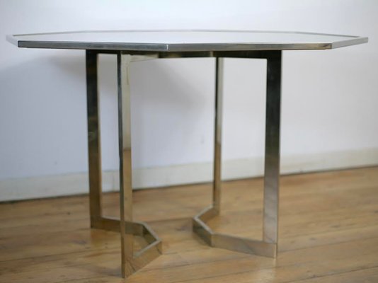 French Chrome Steel and Glass Dining Table, 1970s-MAO-561061