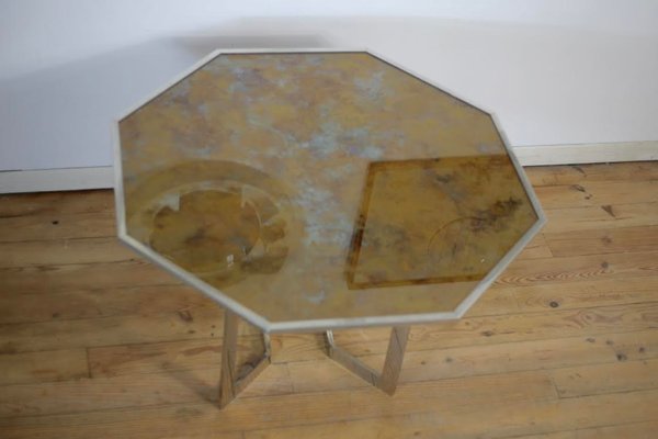 French Chrome Steel and Glass Dining Table, 1970s-MAO-561061