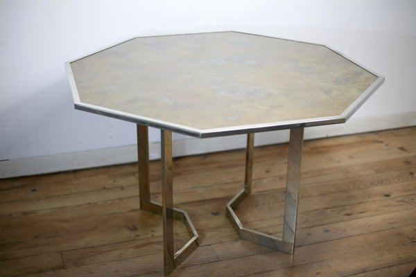 French Chrome Steel and Glass Dining Table, 1970s-MAO-561061