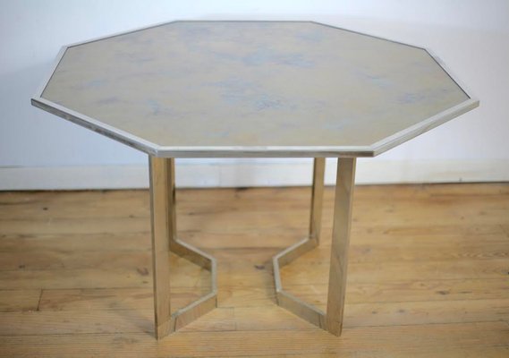 French Chrome Steel and Glass Dining Table, 1970s-MAO-561061