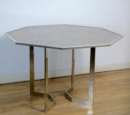 French Chrome Steel and Glass Dining Table, 1970s-MAO-561061