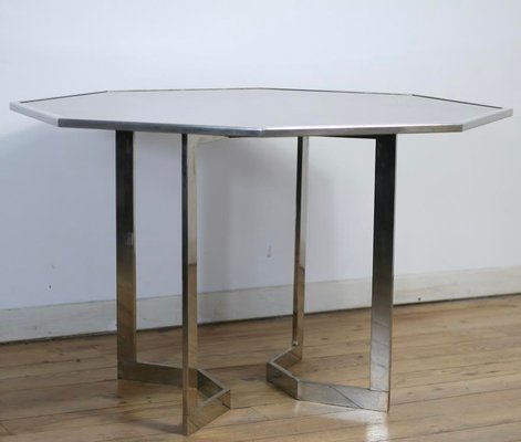 French Chrome Steel and Glass Dining Table, 1970s-MAO-561061