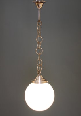 French Chromed Metal and Opaline Glass Pendant Lamp, 1940s-SY-1005406