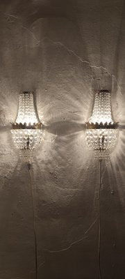 French Classic Crystal and Brass Wall Lights, 1950s, Set of 2-RGF-1092023