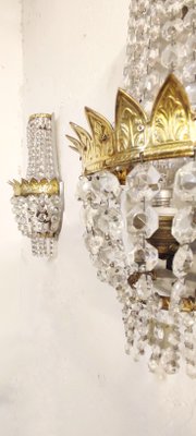 French Classic Crystal and Brass Wall Lights, 1950s, Set of 2-RGF-1092023