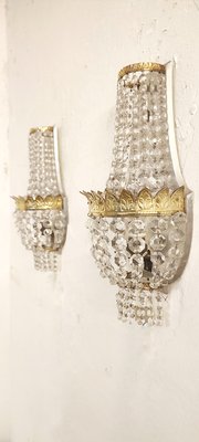 French Classic Crystal and Brass Wall Lights, 1950s, Set of 2-RGF-1092023