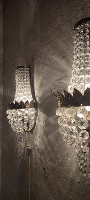 French Classic Crystal and Brass Wall Lights, 1950s, Set of 2-RGF-1092023