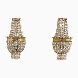 French Classic Crystal and Brass Wall Lights, 1950s, Set of 2-RGF-1092023