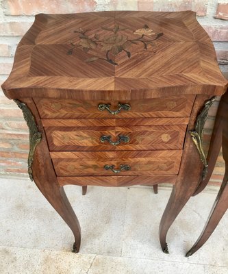 French Classic Louis VX style Marquetry Nightstands with Three Drawers, 1920s, Set of 2-NOU-1368517