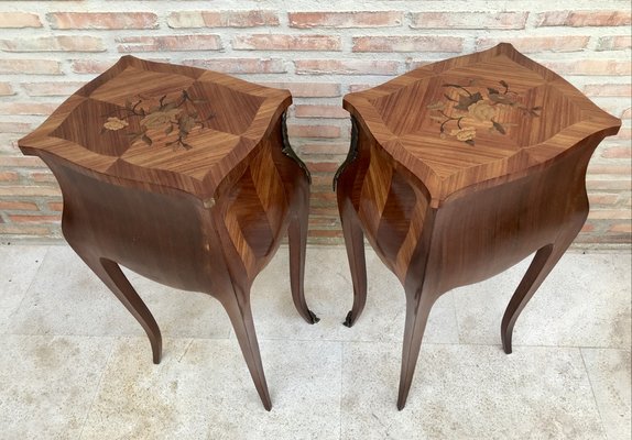 French Classic Louis VX style Marquetry Nightstands with Three Drawers, 1920s, Set of 2-NOU-1368517