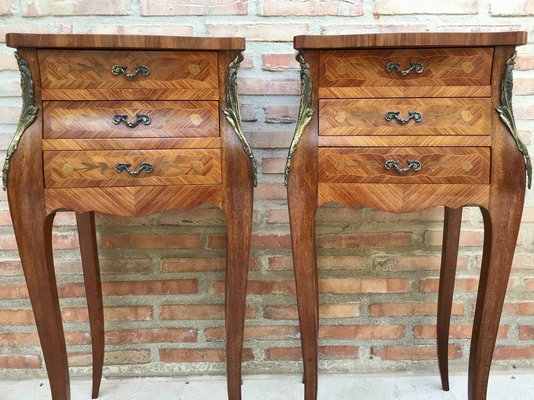 French Classic Louis VX style Marquetry Nightstands with Three Drawers, 1920s, Set of 2-NOU-1368517